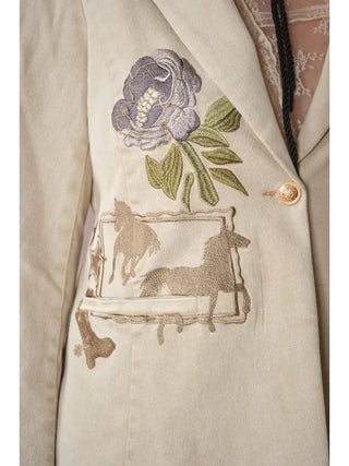 The Emme Western Floral Embroidered Denim Blazer