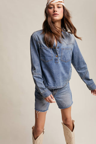The Prairie Rose Denim Popover