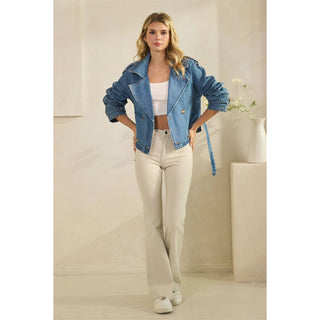 The Selena Belted Cropped Denim Jacket