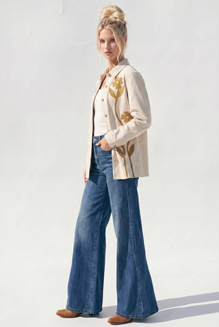 The Calico Floral Embellished Suede Oversized Shirt