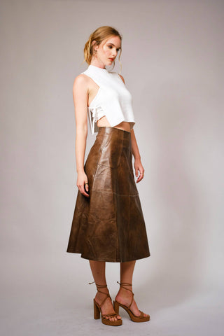 The Zigzag Seam Faux Leather Midi Skirt