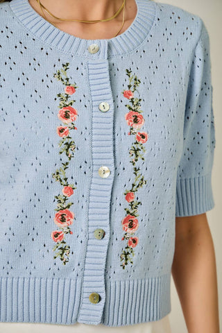 The Garden Bloom Blue Pointelle Cardigan