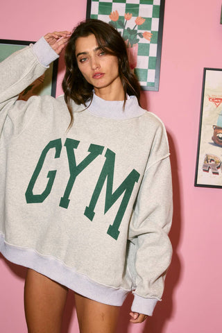 The 'GYM & BED' Print Reversible Mockneck Sweatshirt