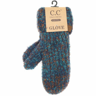 C.C. multicolor teal brown navy boucle knit women's mittens with inside lining