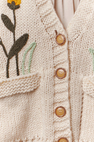 The Gabby Flower Embroidered Knit Cardigan – Cream