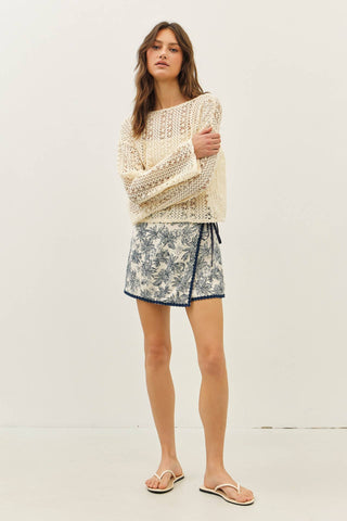 The Ruthie Sheer Floral Crochet Top with Bell Sleeves