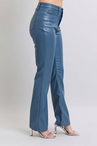 Faux Leather High Waisted Tummy Control Bootcut Pants