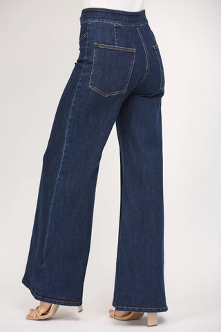 The Sandra High Waisted Wide Leg Dark Denim Jean