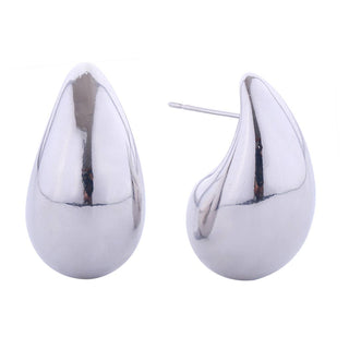 Polished silver teardrop stud earrings with hollow back and smooth domed finish
