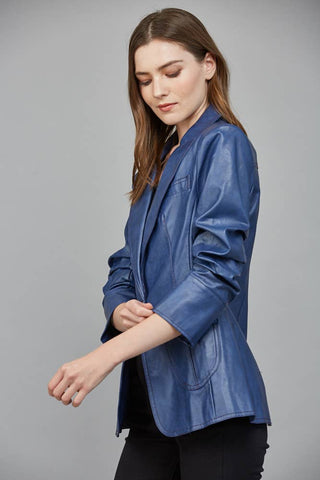 The Samantha Faux Leather Stretch Blazer