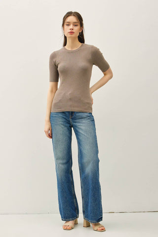 The Classic Solid Half Sleeve Rib Knit Top