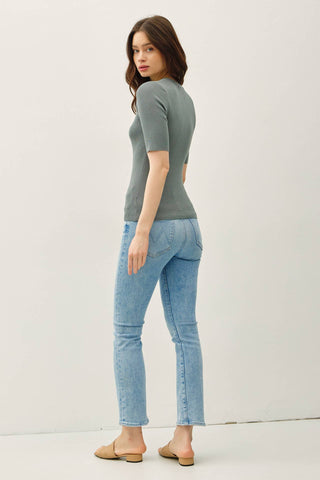The Classic Solid Half Sleeve Rib Knit Top