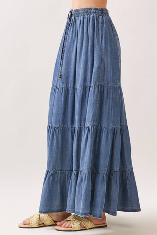 The Bella Washed Tencel Tiered Maxi Skirt