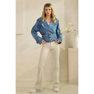 The Selena Belted Cropped Denim Jacket