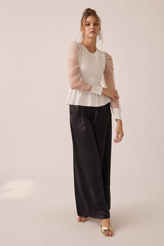 The Ellie Organza Puff Sleeve Peplum Blouse – Off White