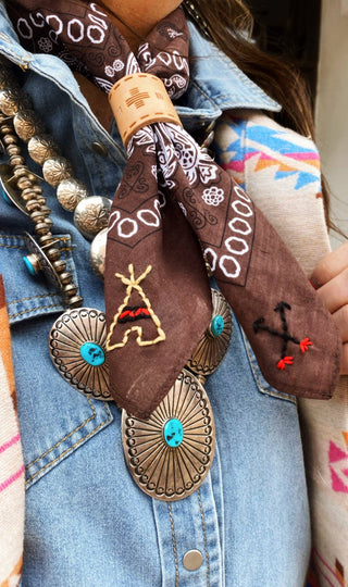 The Taos Brown Embroidered Bandana
