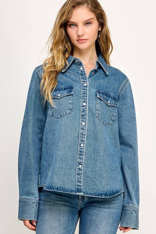The Logan Western Denim Relaxed Fit Snap Button Down