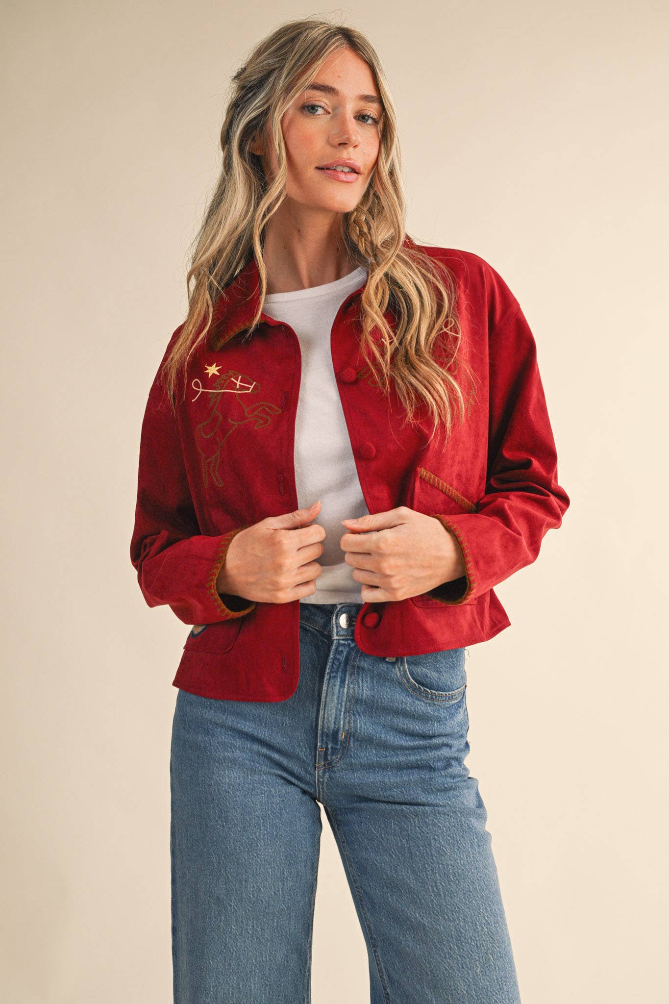 The Calico Western Embroidered Suede Jacket – Wine