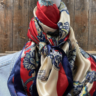 Red, Navy & Cream Paisley Wild Rag / Scarf