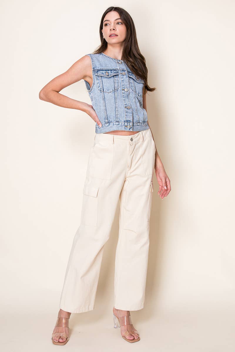 The Dolly Light Washed Denim Trucker Vest