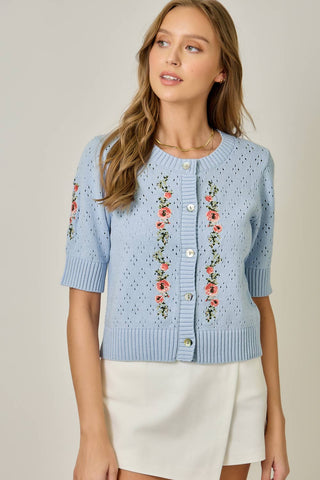 The Garden Bloom Blue Pointelle Cardigan