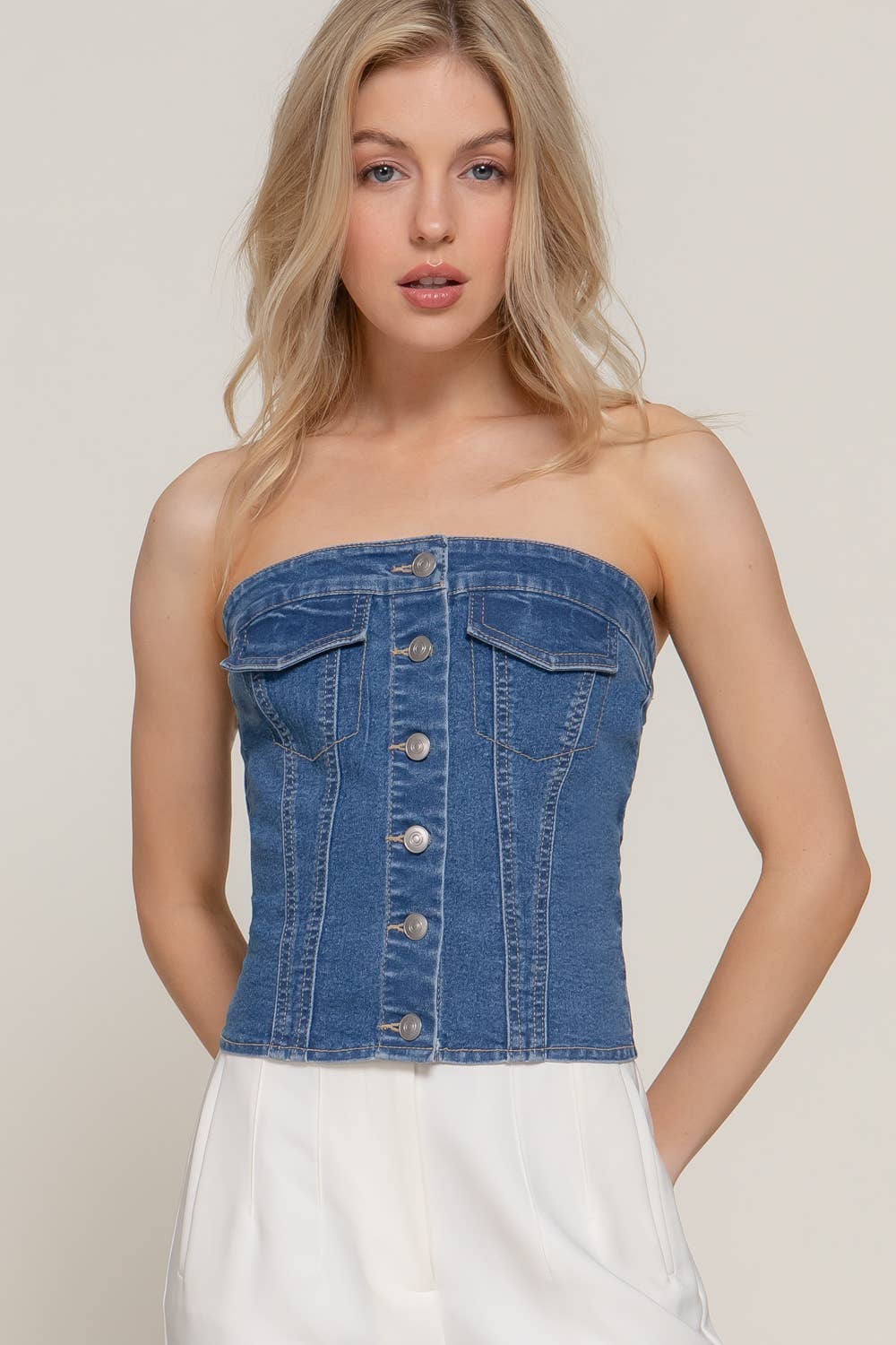 The Remi Stretch Denim Tube Top