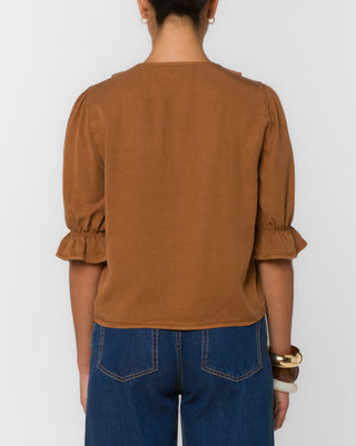 The Anthea Brown Ruffle Blouse