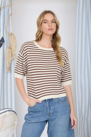 Striped Short Sleeve Sweater