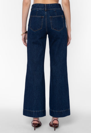 Velvet Heart Beth dark blue wide-leg jeans, back view with two pockets