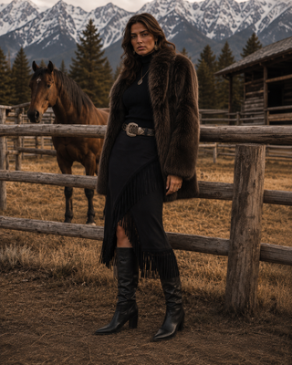 The Laramie Faux Suede Fringe Wrap Skirt