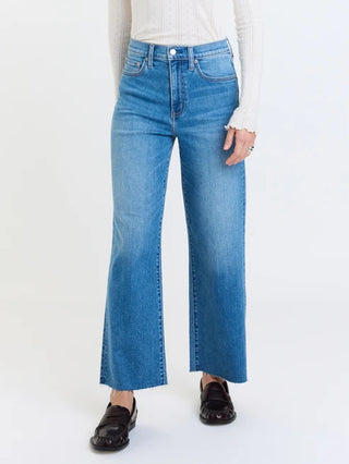 Daze Denim high rise wide leg ankle jeans in medium blue wash