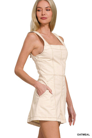 The Tessa Square Neck Romper in Oatmeal