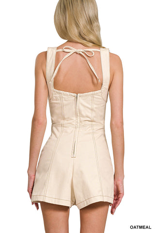 The Tessa Square Neck Romper in Oatmeal