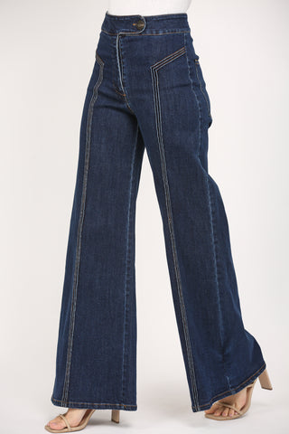 The Sandra High Waisted Wide Leg Dark Denim Jean