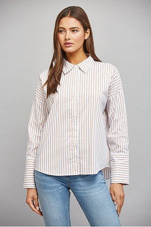 The Tan & White Striped Button Down Shirt