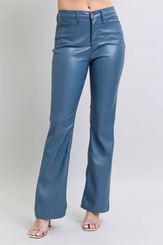 Blue leather pants on a white background