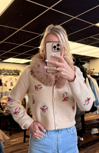 The Emilie Faux Fur Removable Collar Cardigan