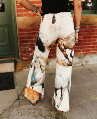 The Vintage Running Horse Print Wide Leg Jeans