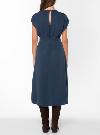 Velvet Heart Geneve navy blue cap sleeve midi dress with keyhole back detail