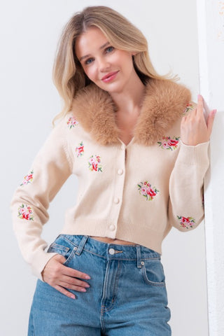 The Emilie Faux Fur Removable Collar Cardigan