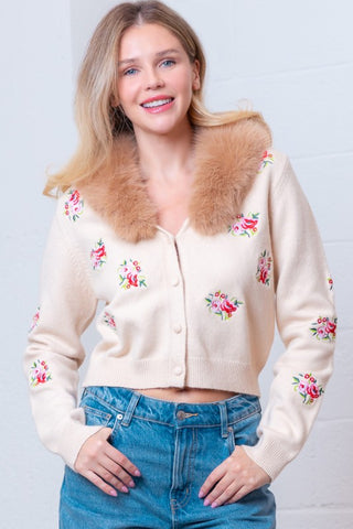 The Emilie Faux Fur Removable Collar Cardigan