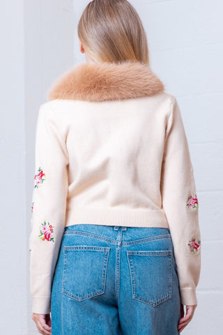 The Emilie Faux Fur Removable Collar Cardigan