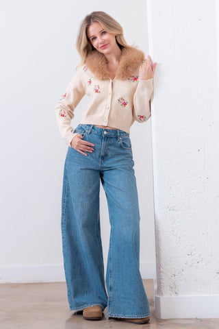 The Emilie Faux Fur Removable Collar Cardigan