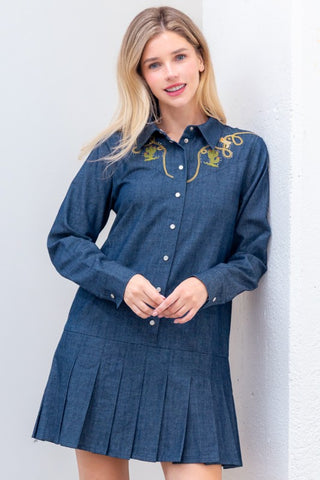 The Brylee Embroidered Denim Dress