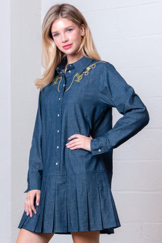 The Brylee Embroidered Denim Dress