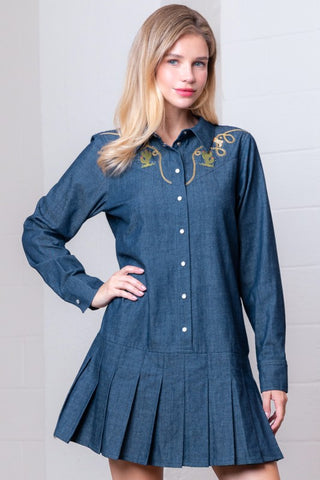 The Brylee Embroidered Denim Dress