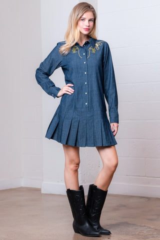 The Brylee Embroidered Denim Dress
