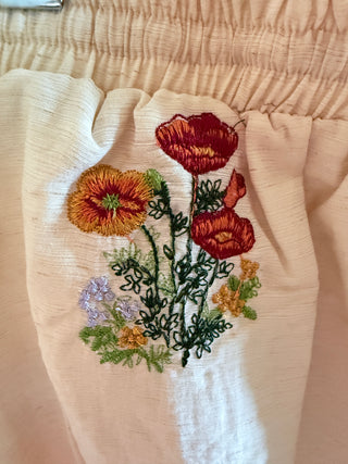 Embroidered Floral Short Set Linen Blend