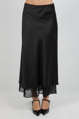 The Elsa Black Satin Midi Skirt