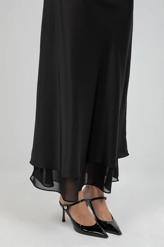 The Elsa Black Satin Midi Skirt